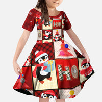 Cute Christmas Penguin Kid Short Sleeve Dress Cozy Winter Ho Ho Ho Holiday Fun - Wonder Print Shop
