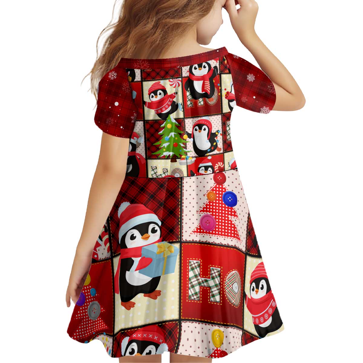 Cute Christmas Penguin Kid Short Sleeve Dress Cozy Winter Ho Ho Ho Holiday Fun - Wonder Print Shop