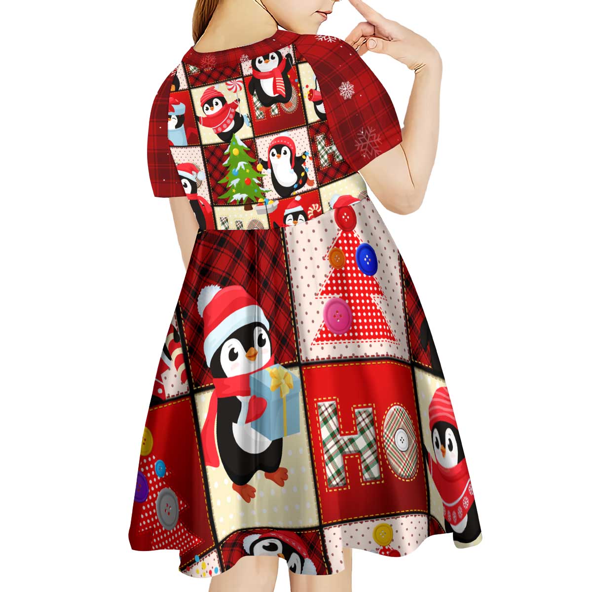 Cute Christmas Penguin Kid Short Sleeve Dress Cozy Winter Ho Ho Ho Holiday Fun - Wonder Print Shop