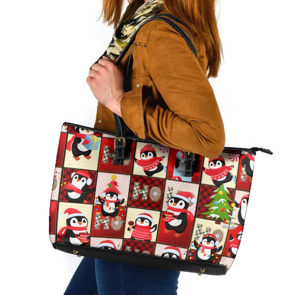 Cute Christmas Penguin Leather Tote Bag Cozy Winter Ho Ho Ho Holiday Fun - Wonder Print Shop
