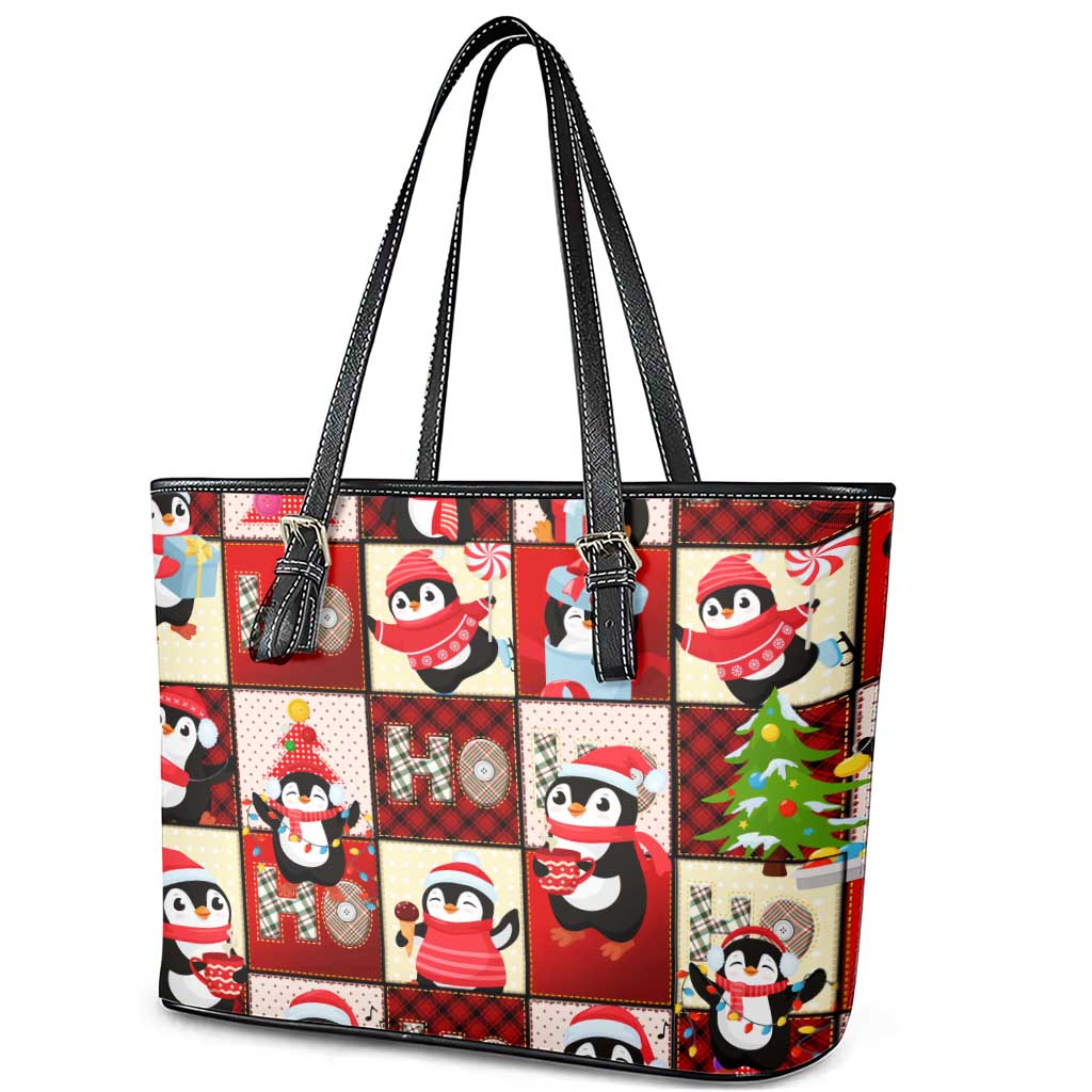 Cute Christmas Penguin Leather Tote Bag Cozy Winter Ho Ho Ho Holiday Fun - Wonder Print Shop
