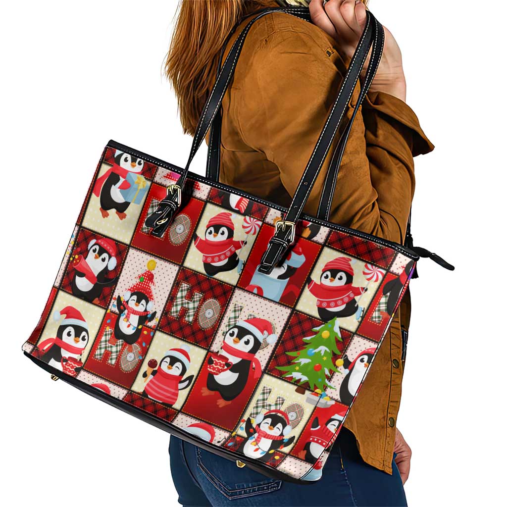 Cute Christmas Penguin Leather Tote Bag Cozy Winter Ho Ho Ho Holiday Fun - Wonder Print Shop
