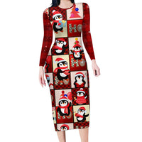 Cute Christmas Penguin Long Sleeve Bodycon Dress Cozy Winter Ho Ho Ho Holiday Fun - Wonder Print Shop