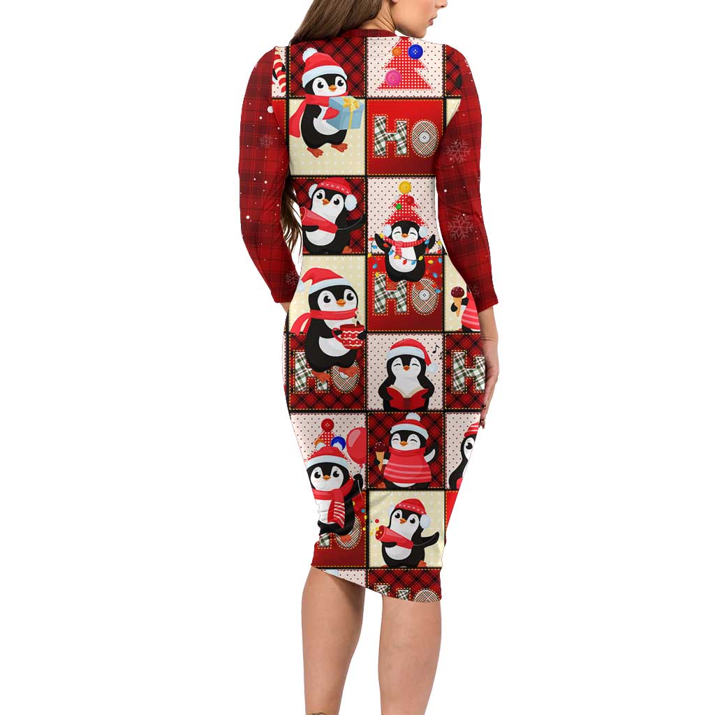Cute Christmas Penguin Long Sleeve Bodycon Dress Cozy Winter Ho Ho Ho Holiday Fun - Wonder Print Shop