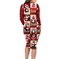 Cute Christmas Penguin Long Sleeve Bodycon Dress Cozy Winter Ho Ho Ho Holiday Fun - Wonder Print Shop