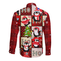 Cute Christmas Penguin Long Sleeve Button Shirt Cozy Winter Ho Ho Ho Holiday Fun - Wonder Print Shop