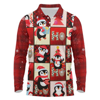 Cute Christmas Penguin Long Sleeve Polo Shirt Cozy Winter Ho Ho Ho Holiday Fun - Wonder Print Shop