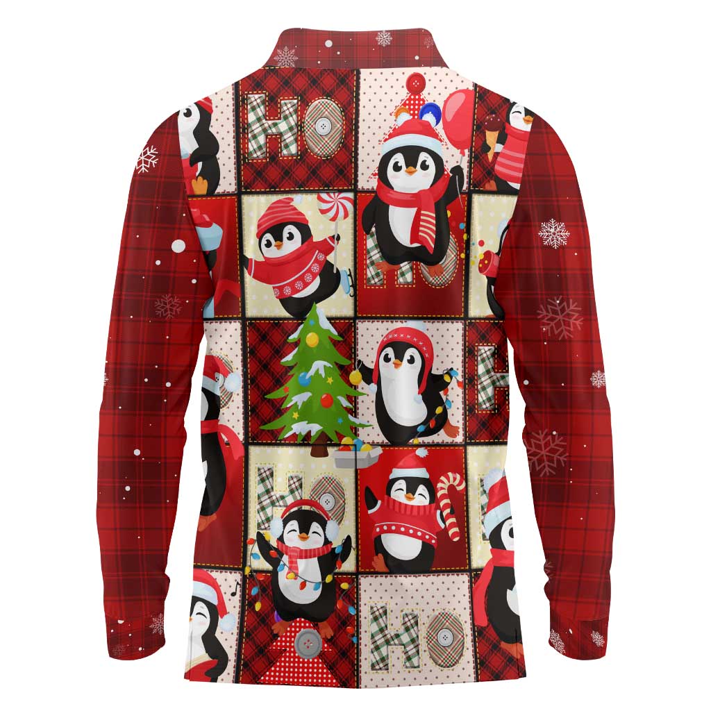 Cute Christmas Penguin Long Sleeve Polo Shirt Cozy Winter Ho Ho Ho Holiday Fun - Wonder Print Shop