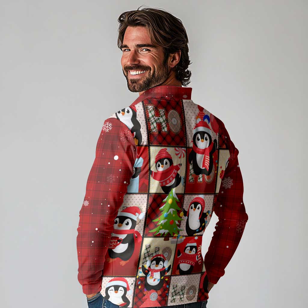 Cute Christmas Penguin Long Sleeve Polo Shirt Cozy Winter Ho Ho Ho Holiday Fun - Wonder Print Shop