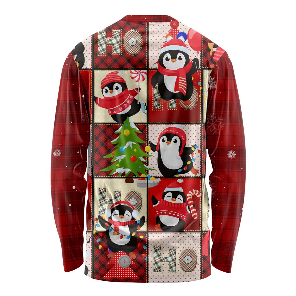 Cute Christmas Penguin Long Sleeve Shirt Cozy Winter Ho Ho Ho Holiday Fun - Wonder Print Shop