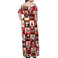 Cute Christmas Penguin Off Shoulder Maxi Dress Cozy Winter Ho Ho Ho Holiday Fun - Wonder Print Shop