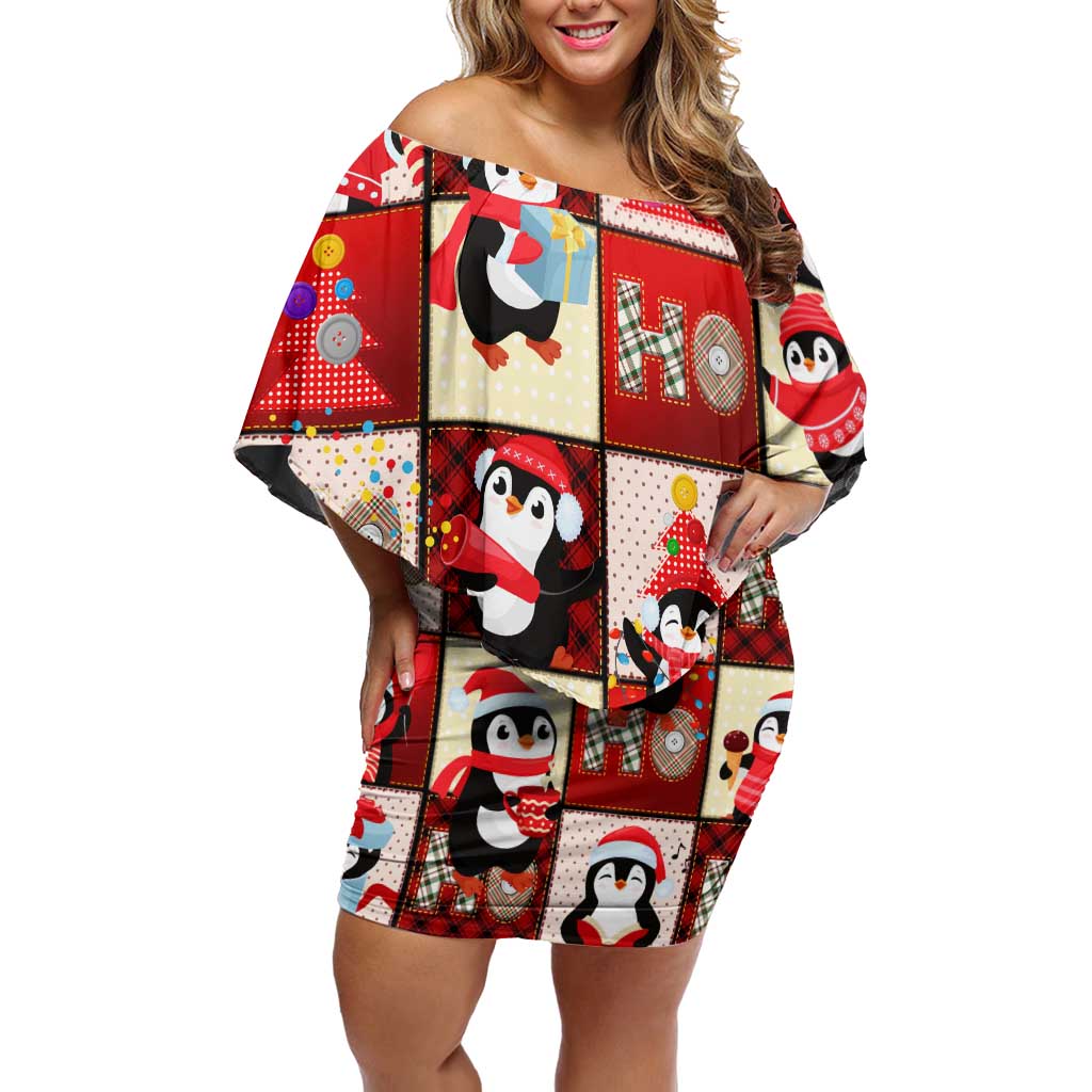Cute Christmas Penguin Off Shoulder Short Dress Cozy Winter Ho Ho Ho Holiday Fun - Wonder Print Shop