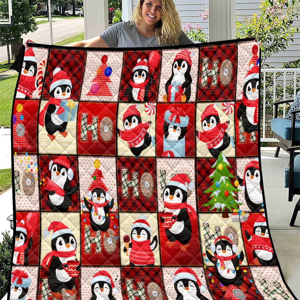 Cute Christmas Penguin Quilt Cozy Winter Ho Ho Ho Holiday Fun - Wonder Print Shop