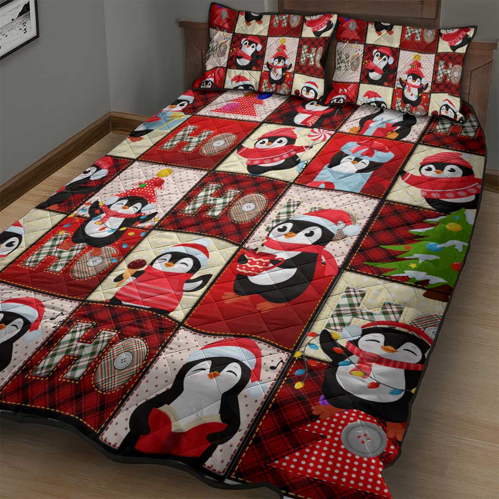 Cute Christmas Penguin Quilt Bed Set Cozy Winter Ho Ho Ho Holiday Fun - Wonder Print Shop