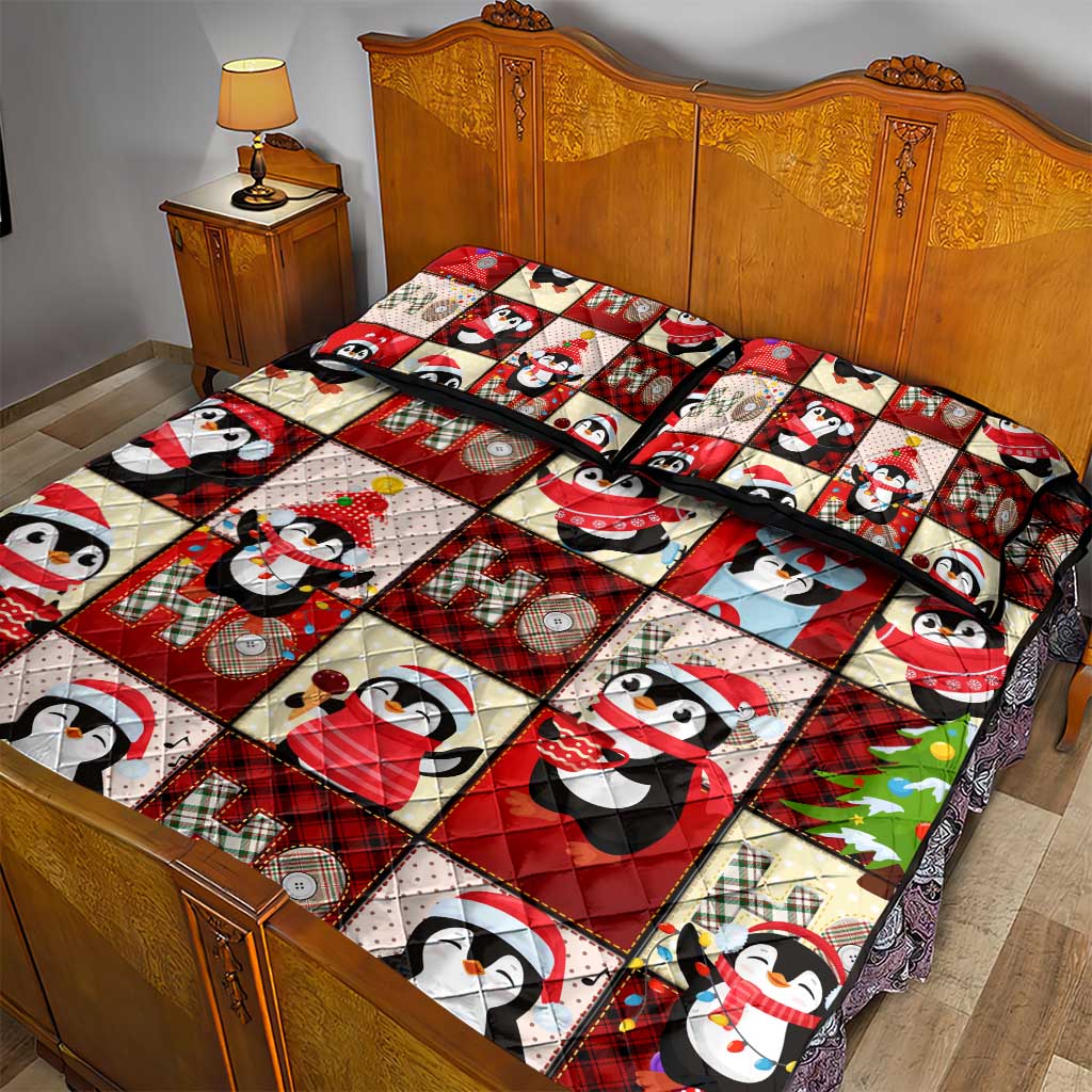 Cute Christmas Penguin Quilt Bed Set Cozy Winter Ho Ho Ho Holiday Fun - Wonder Print Shop