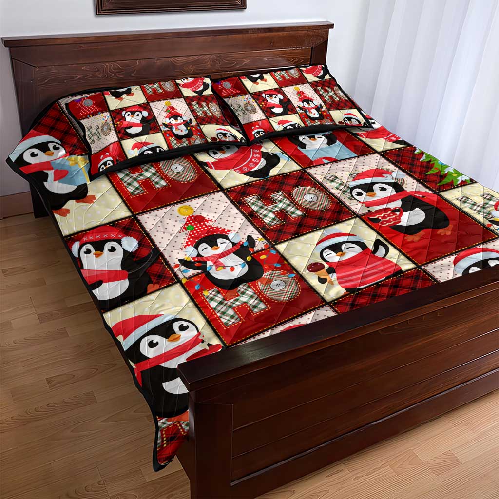Cute Christmas Penguin Quilt Bed Set Cozy Winter Ho Ho Ho Holiday Fun - Wonder Print Shop