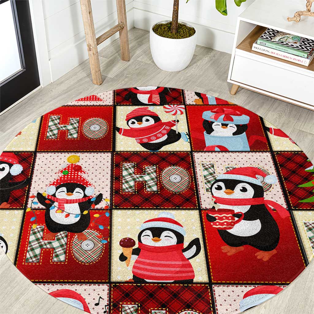 Cute Christmas Penguin Round Carpet Cozy Winter Ho Ho Ho Holiday Fun - Wonder Print Shop