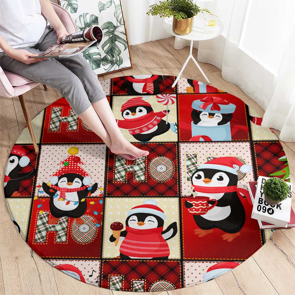 Cute Christmas Penguin Round Carpet Cozy Winter Ho Ho Ho Holiday Fun - Wonder Print Shop