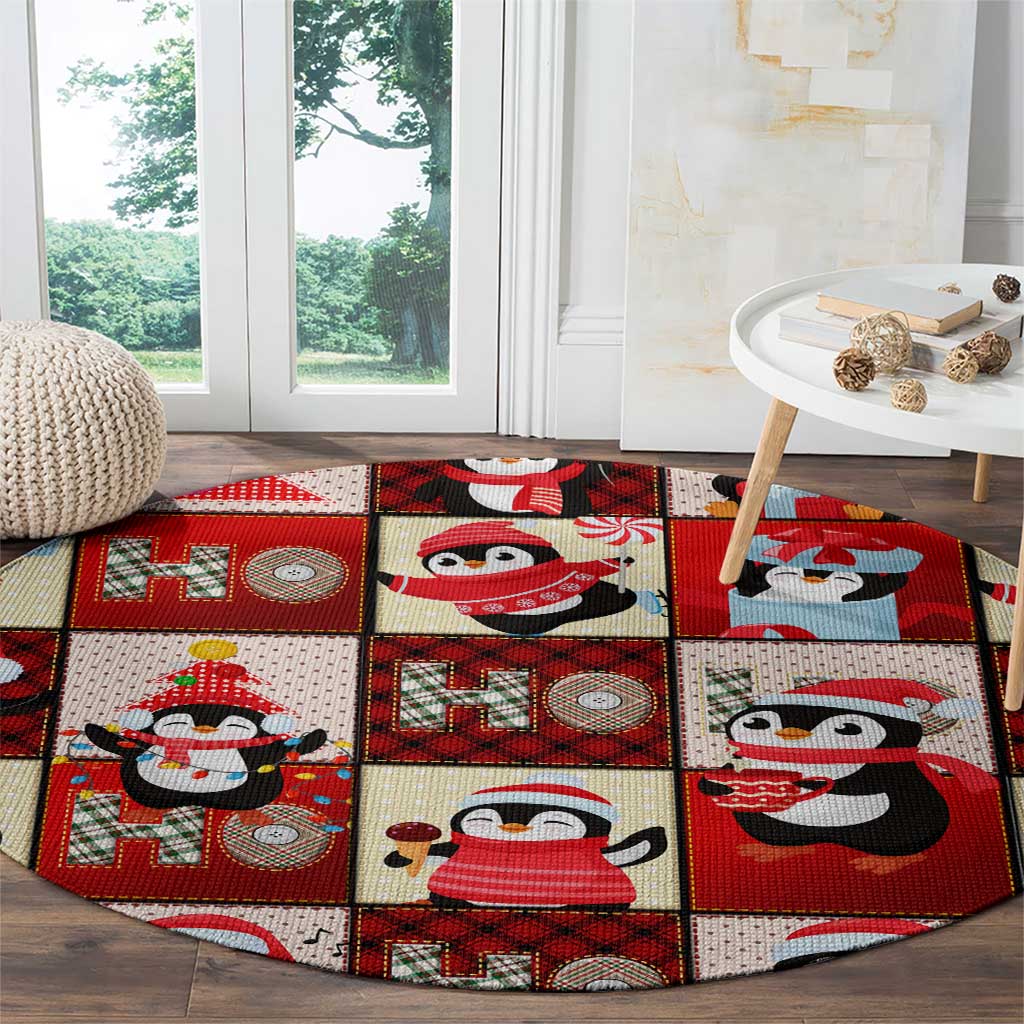 Cute Christmas Penguin Round Carpet Cozy Winter Ho Ho Ho Holiday Fun - Wonder Print Shop