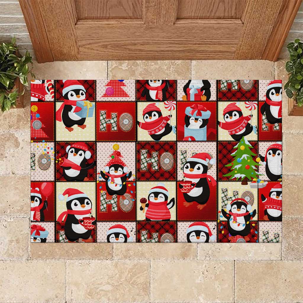 Cute Christmas Penguin Rubber Doormat Cozy Winter Ho Ho Ho Holiday Fun - Wonder Print Shop