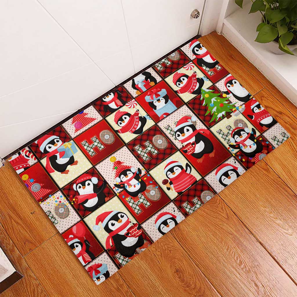Cute Christmas Penguin Rubber Doormat Cozy Winter Ho Ho Ho Holiday Fun - Wonder Print Shop