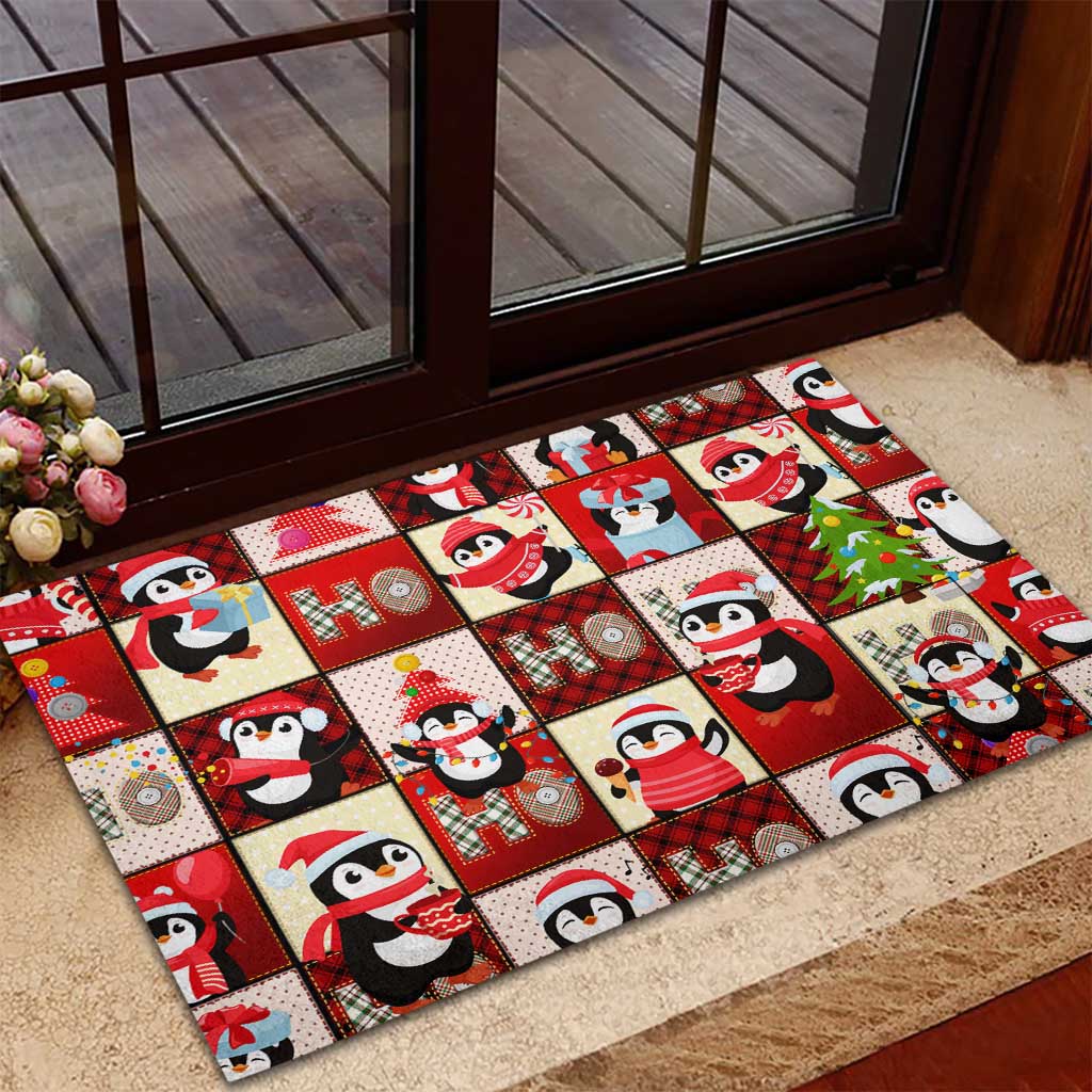 Cute Christmas Penguin Rubber Doormat Cozy Winter Ho Ho Ho Holiday Fun - Wonder Print Shop