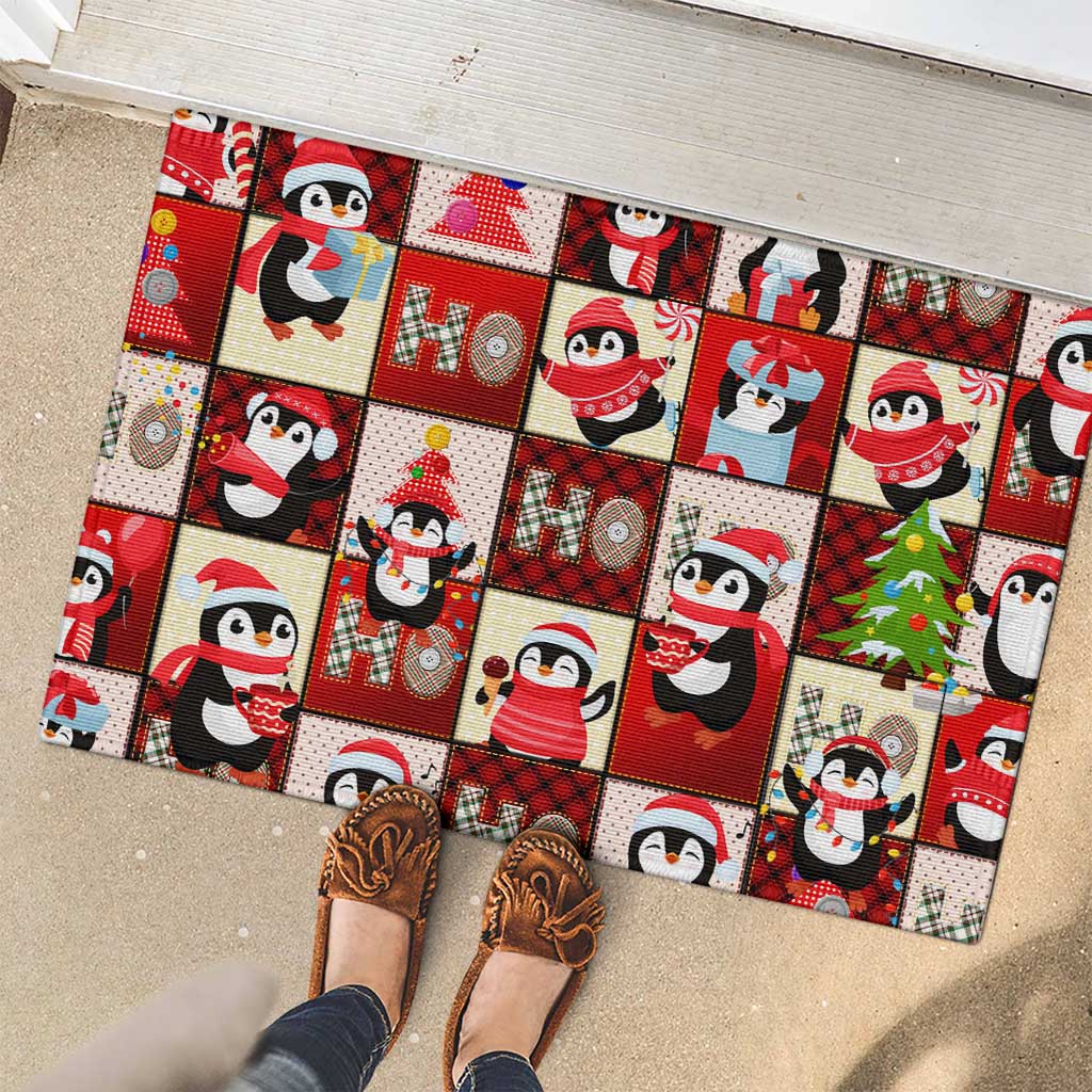 Cute Christmas Penguin Rubber Doormat Cozy Winter Ho Ho Ho Holiday Fun - Wonder Print Shop