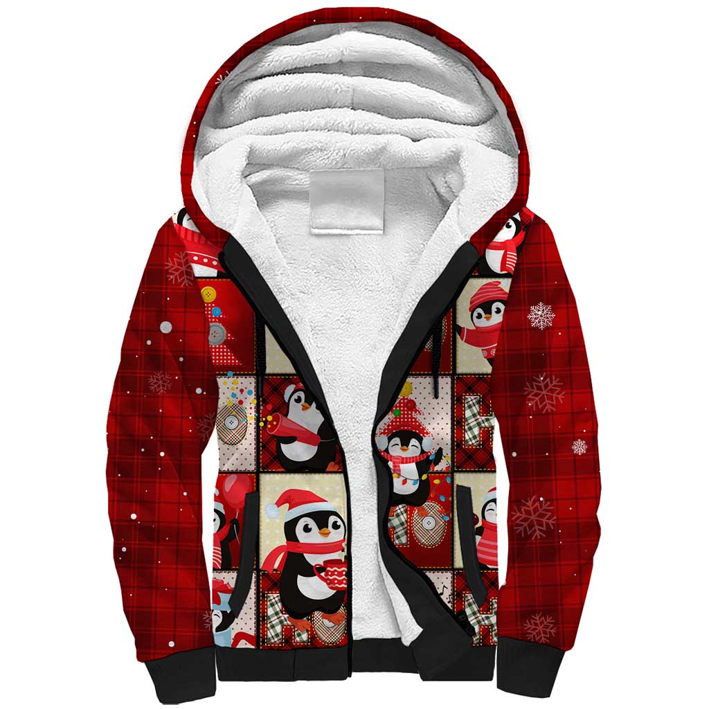 Cute Christmas Penguin Sherpa Hoodie Cozy Winter Ho Ho Ho Holiday Fun - Wonder Print Shop