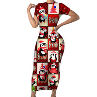 Cute Christmas Penguin Short Sleeve Bodycon Dress Cozy Winter Ho Ho Ho Holiday Fun - Wonder Print Shop