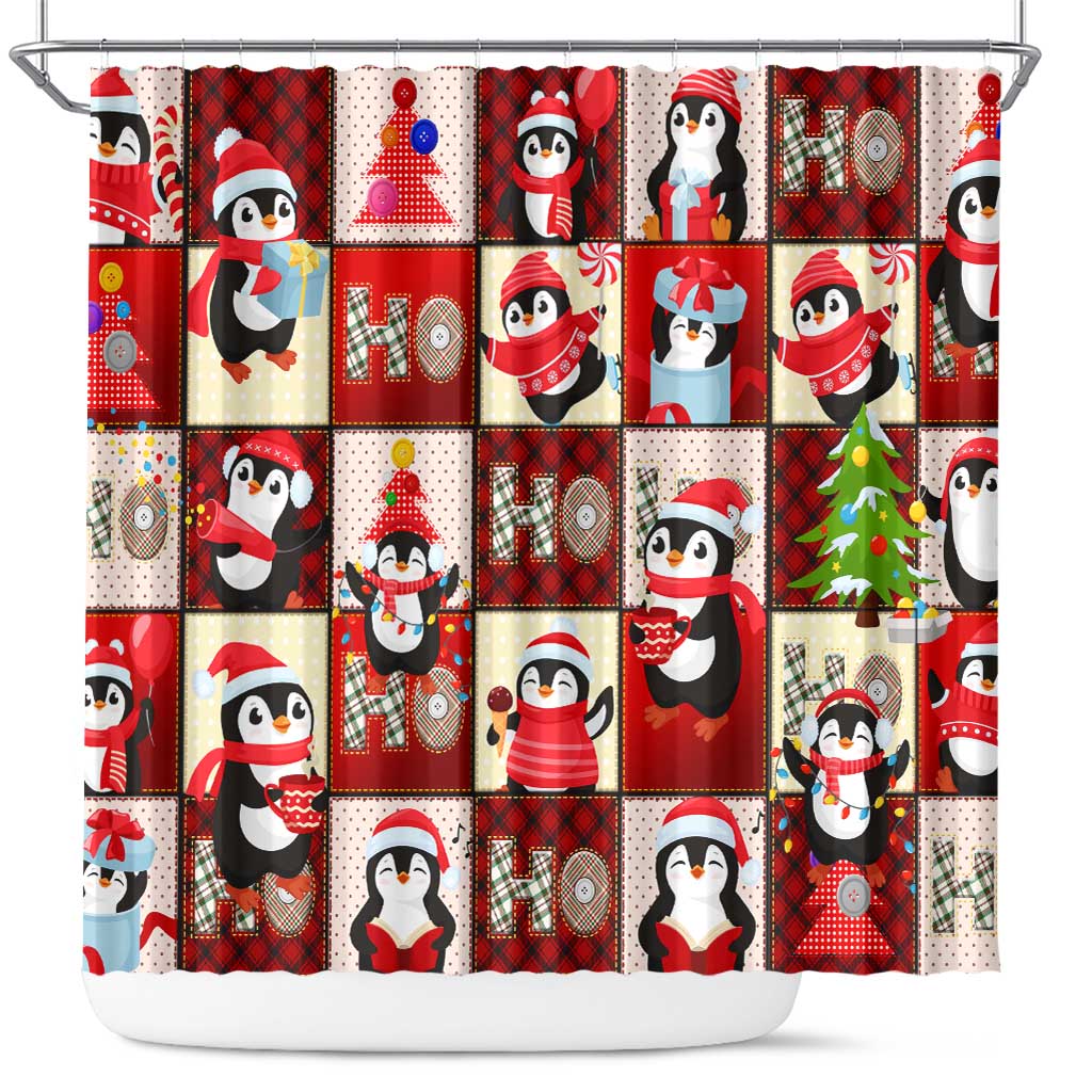 Cute Christmas Penguin Shower Curtain Cozy Winter Ho Ho Ho Holiday Fun - Wonder Print Shop