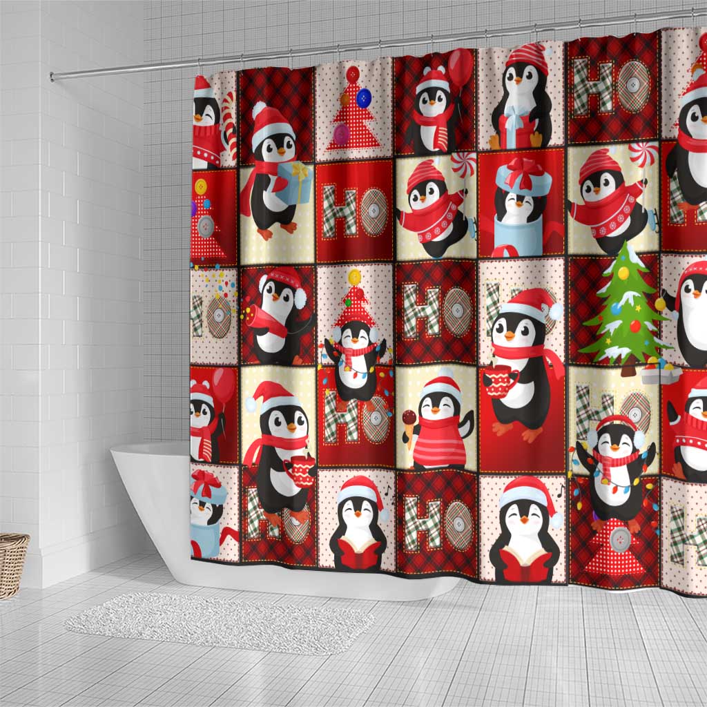 Cute Christmas Penguin Shower Curtain Cozy Winter Ho Ho Ho Holiday Fun - Wonder Print Shop