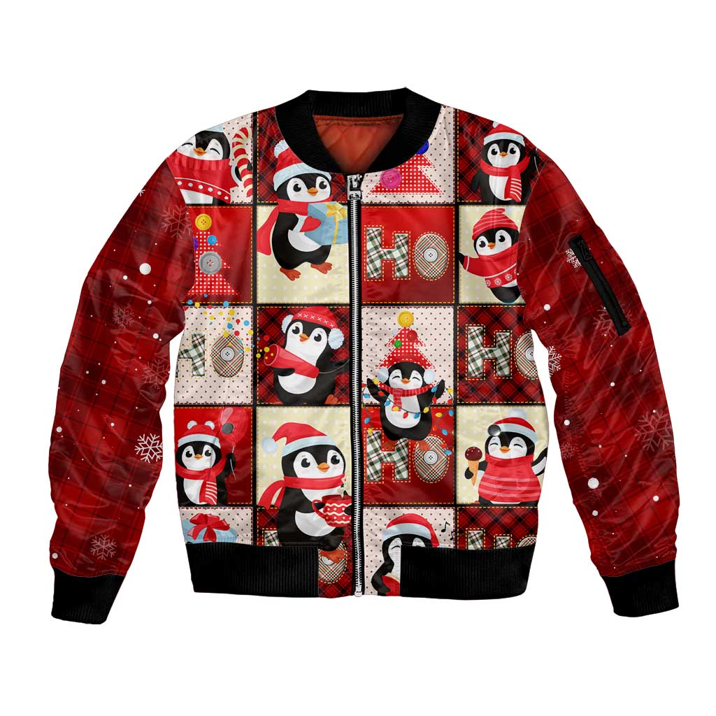 Cute Christmas Penguin Sleeve Zip Bomber Jacket Cozy Winter Ho Ho Ho Holiday Fun - Wonder Print Shop