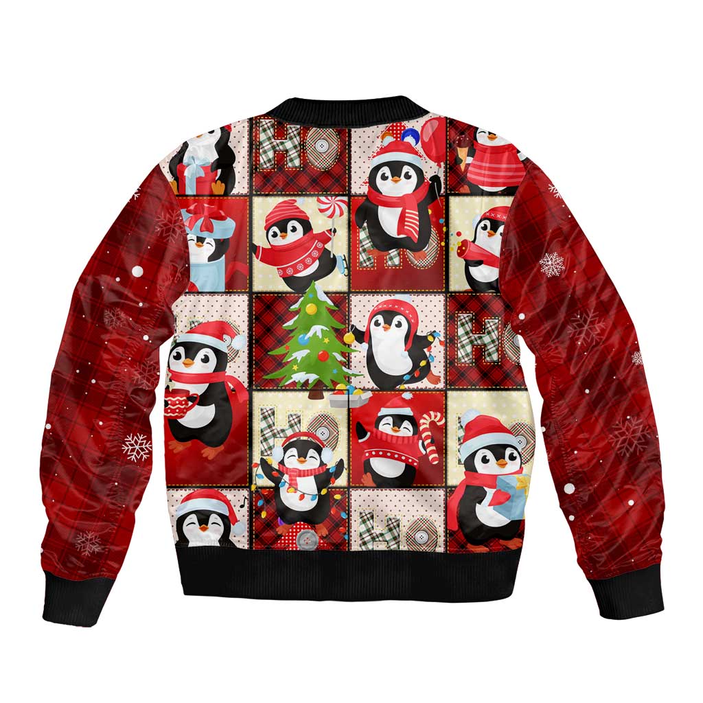 Cute Christmas Penguin Sleeve Zip Bomber Jacket Cozy Winter Ho Ho Ho Holiday Fun - Wonder Print Shop