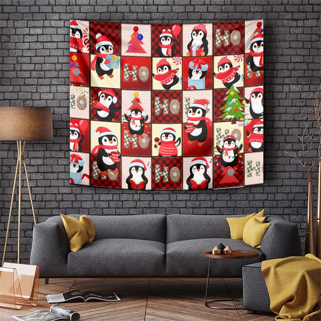 Cute Christmas Penguin Tapestry Cozy Winter Ho Ho Ho Holiday Fun - Wonder Print Shop