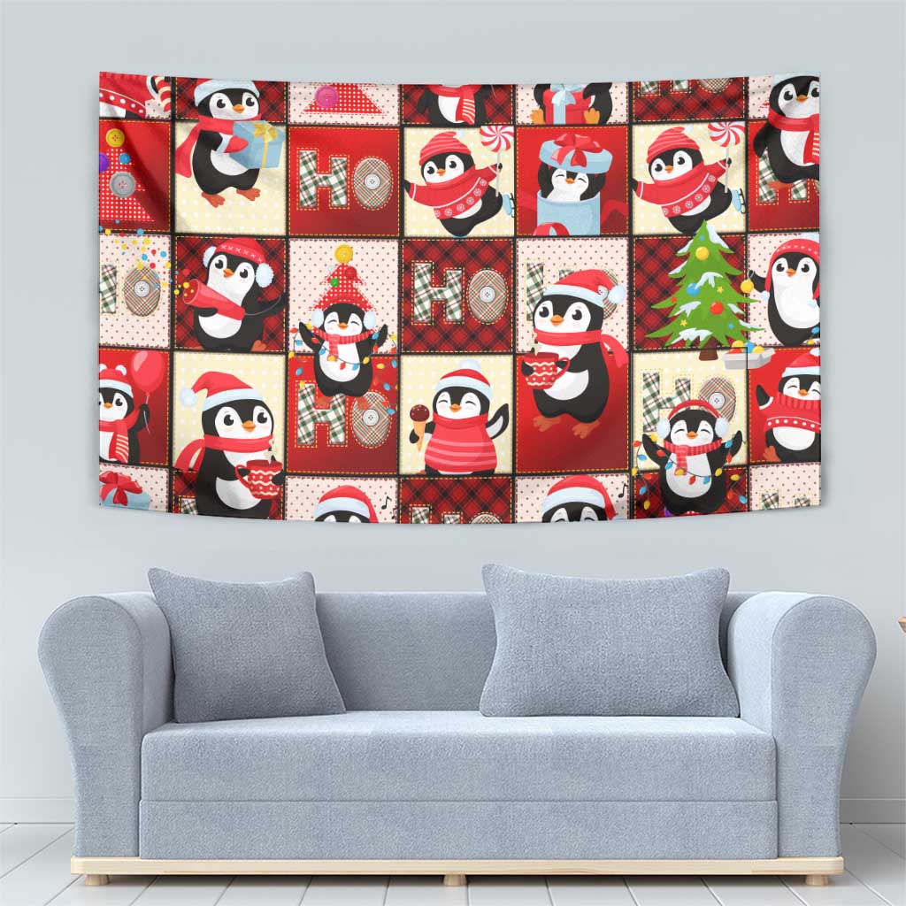 Cute Christmas Penguin Tapestry Cozy Winter Ho Ho Ho Holiday Fun - Wonder Print Shop