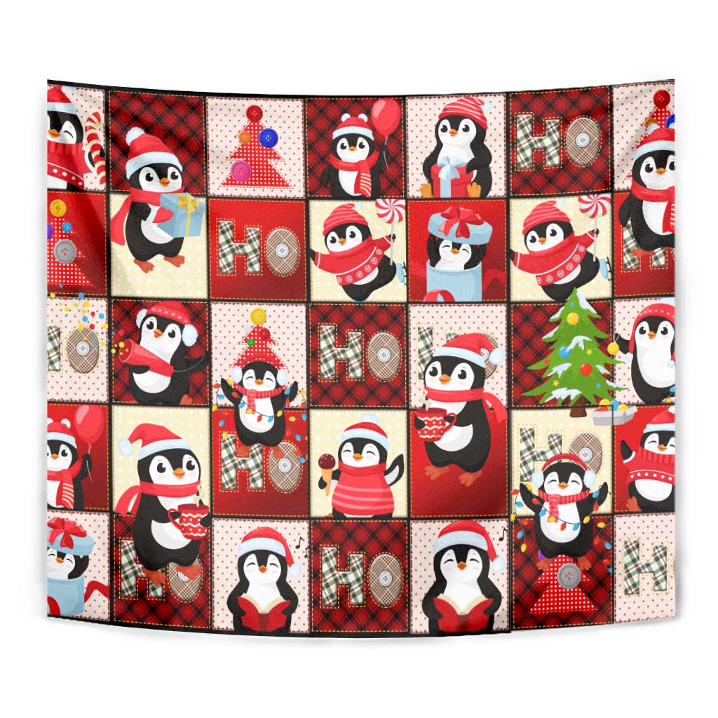 Cute Christmas Penguin Tapestry Cozy Winter Ho Ho Ho Holiday Fun - Wonder Print Shop