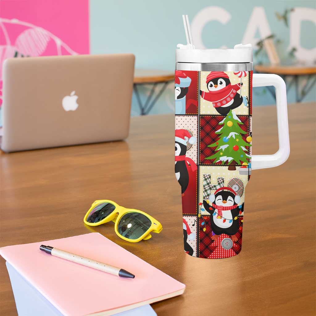 Cute Christmas Penguin Tumbler With Handle Cozy Winter Ho Ho Ho Holiday Fun - Wonder Print Shop