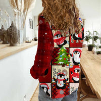 Cute Christmas Penguin Women Casual Shirt Cozy Winter Ho Ho Ho Holiday Fun - Wonder Print Shop