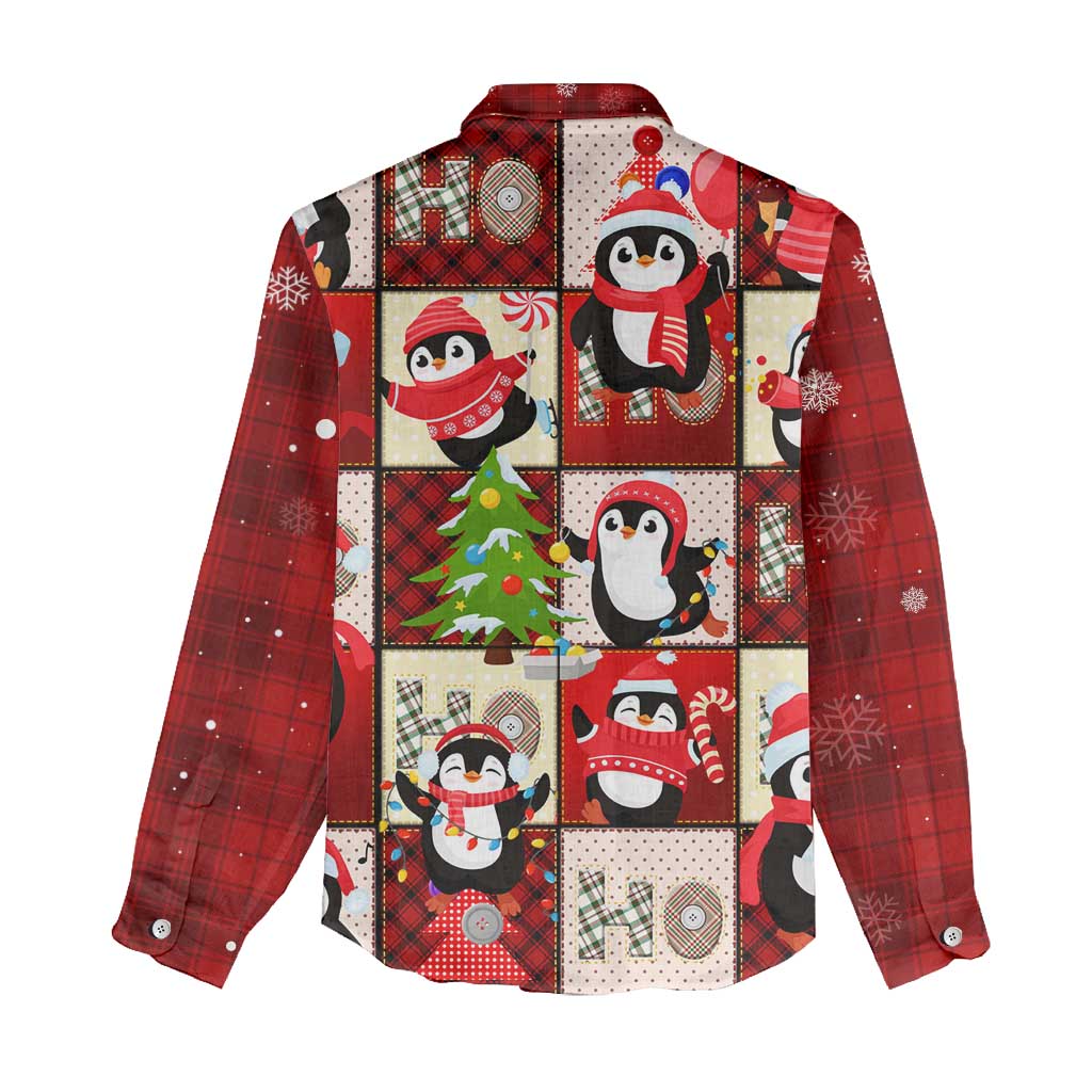 Cute Christmas Penguin Women Casual Shirt Cozy Winter Ho Ho Ho Holiday Fun - Wonder Print Shop