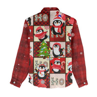 Cute Christmas Penguin Women Casual Shirt Cozy Winter Ho Ho Ho Holiday Fun - Wonder Print Shop
