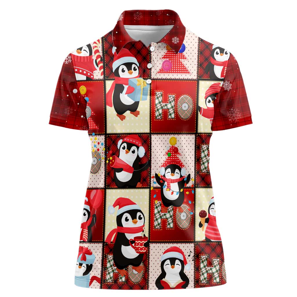 Cute Christmas Penguin Women Polo Shirt Cozy Winter Ho Ho Ho Holiday Fun - Wonder Print Shop