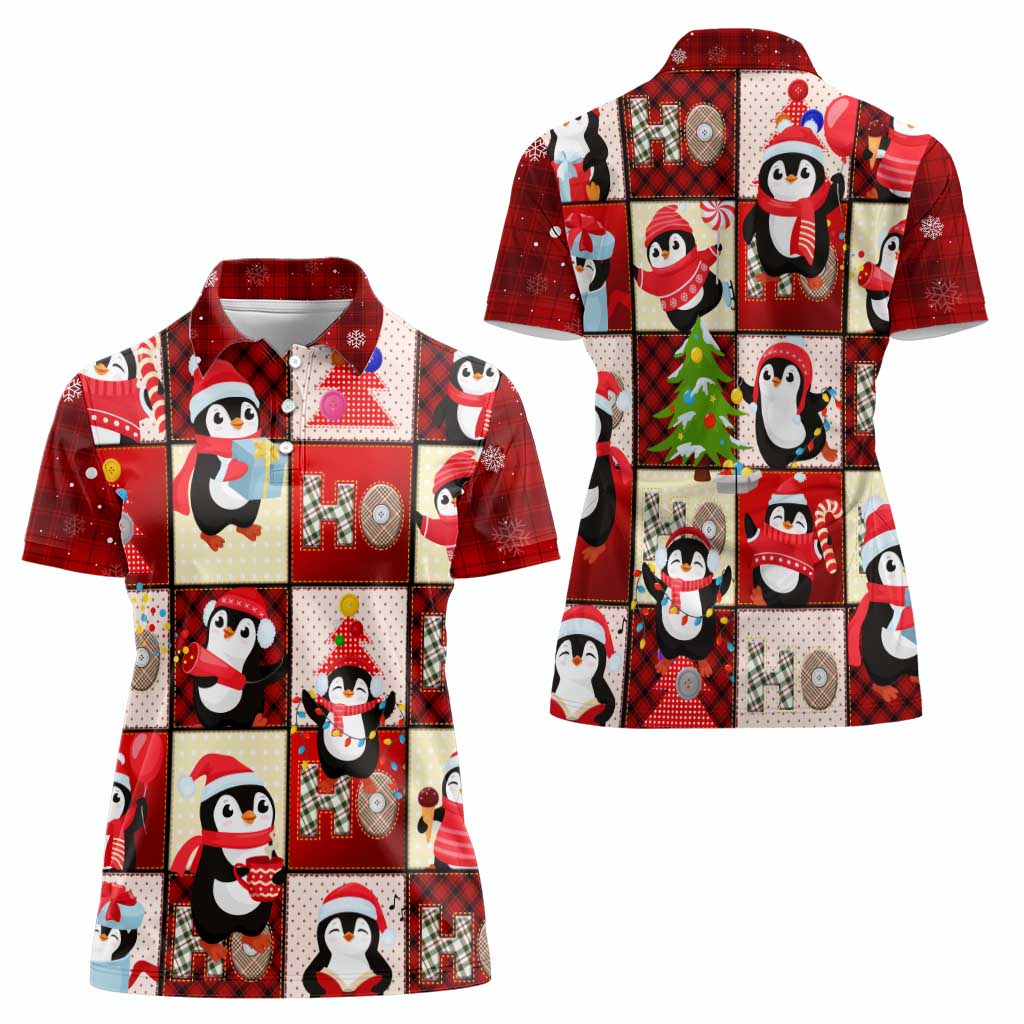 Cute Christmas Penguin Women Polo Shirt Cozy Winter Ho Ho Ho Holiday Fun - Wonder Print Shop