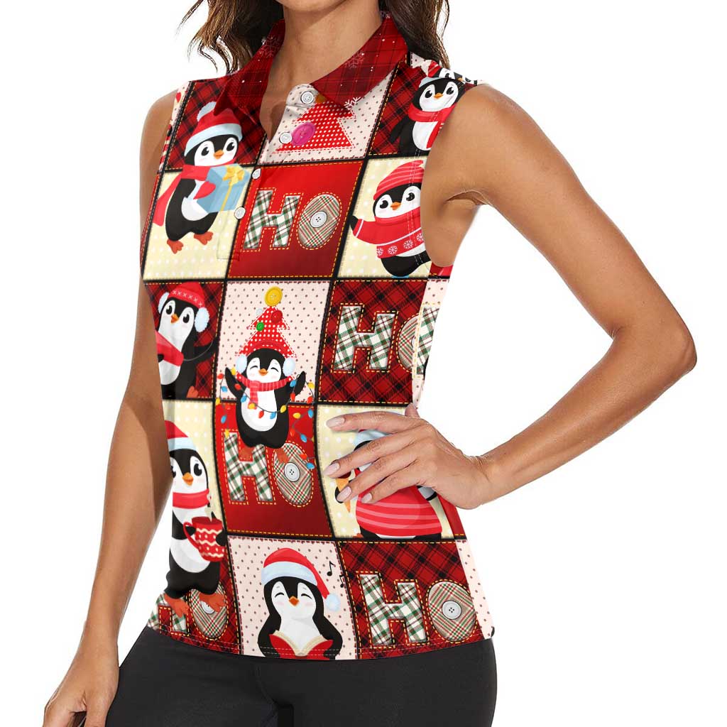 Cute Christmas Penguin Women Sleeveless Polo Shirt Cozy Winter Ho Ho Ho Holiday Fun - Wonder Print Shop