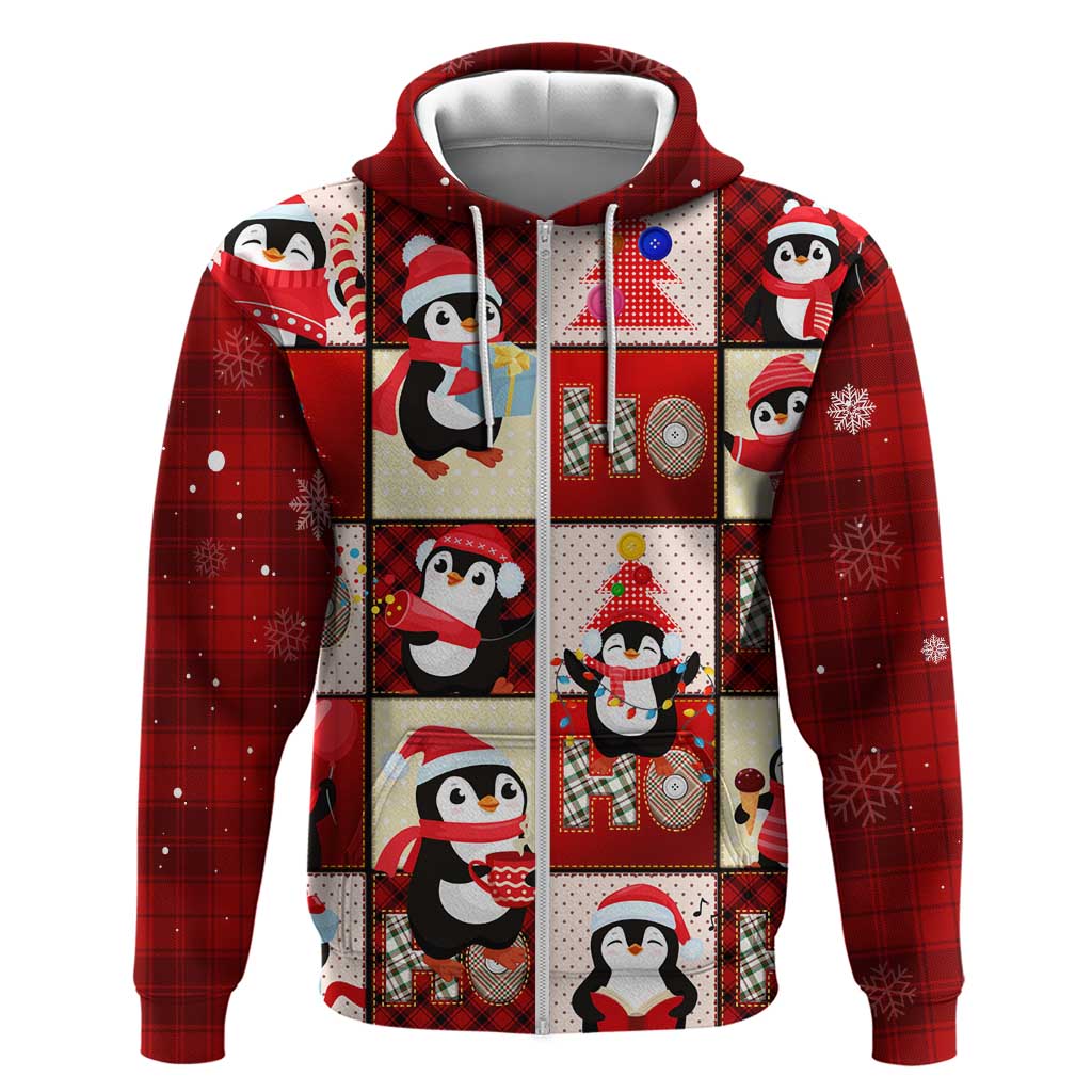 Cute Christmas Penguin Zip Hoodie Cozy Winter Ho Ho Ho Holiday Fun - Wonder Print Shop