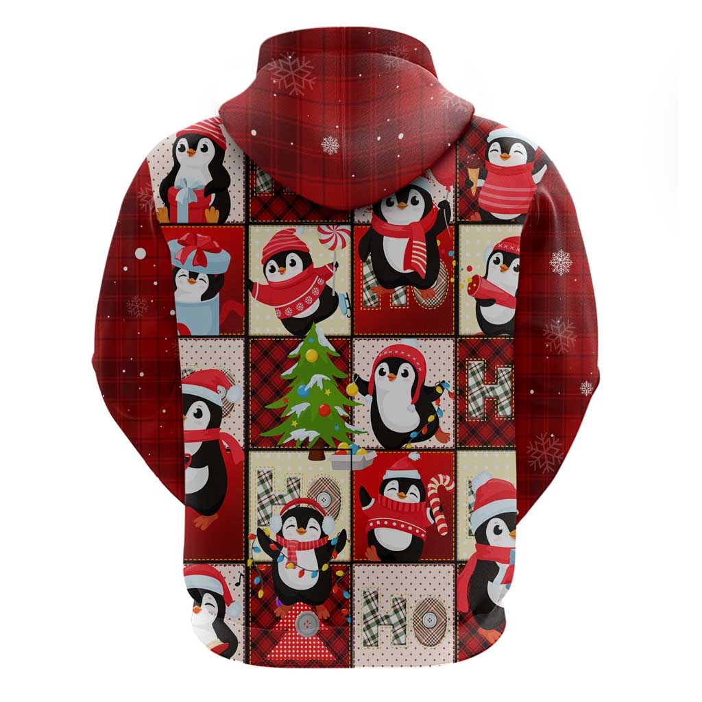 Cute Christmas Penguin Zip Hoodie Cozy Winter Ho Ho Ho Holiday Fun - Wonder Print Shop
