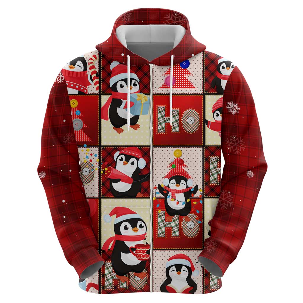 Cute Christmas Penguin Zip Hoodie Cozy Winter Ho Ho Ho Holiday Fun - Wonder Print Shop