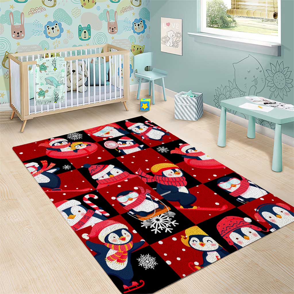 Penguin Winter Sports Christmas Area Rug Cute Holiday Ski Snow Fun - Wonder Print Shop