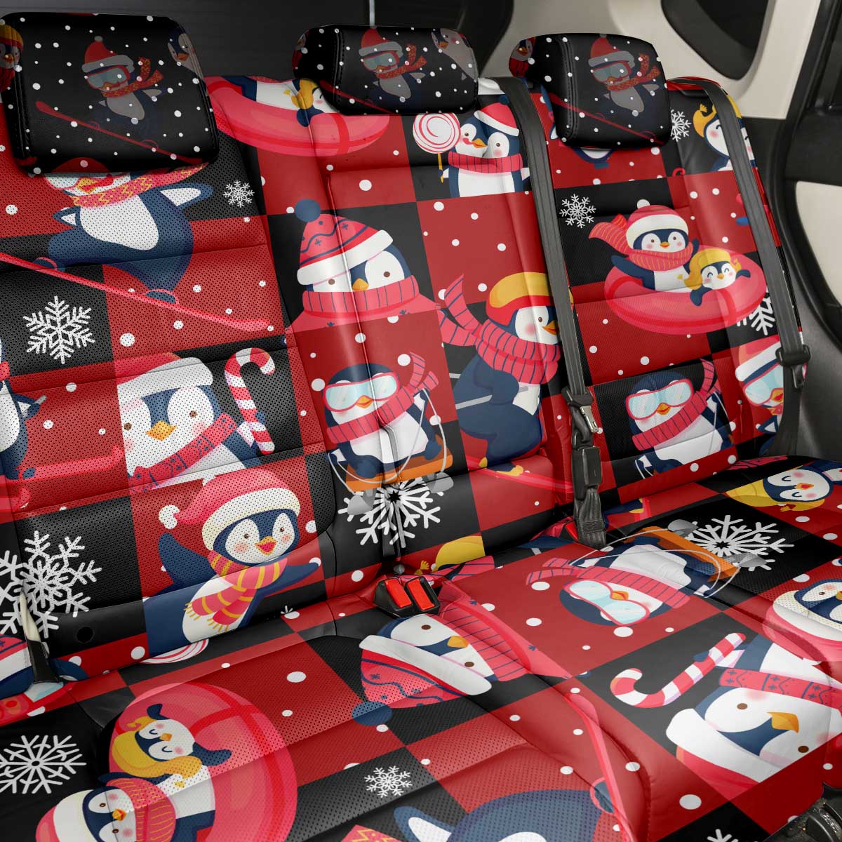 Penguin Winter Sports Christmas Back Car Seat Cover Cute Holiday Ski Snow Fun - Wonder Print Shop