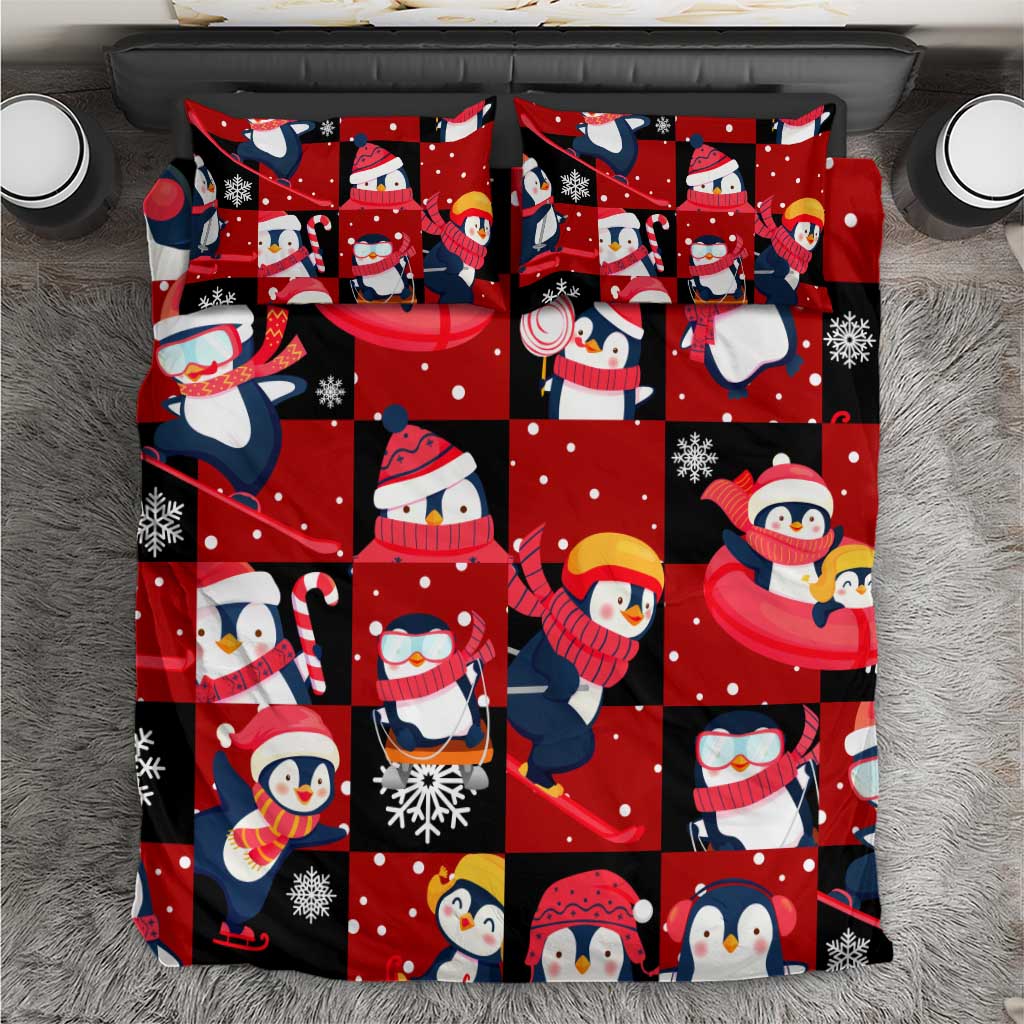 Penguin Winter Sports Christmas Bedding Set Cute Holiday Ski Snow Fun - Wonder Print Shop