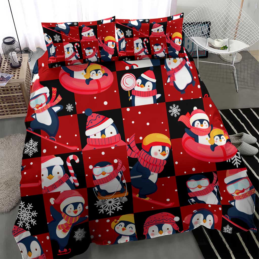 Penguin Winter Sports Christmas Bedding Set Cute Holiday Ski Snow Fun - Wonder Print Shop